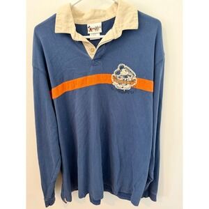 Disney Rugby Shirt Mens XL Navy Blue Good Vintage Mickey Mouse Patch Long Sleeve